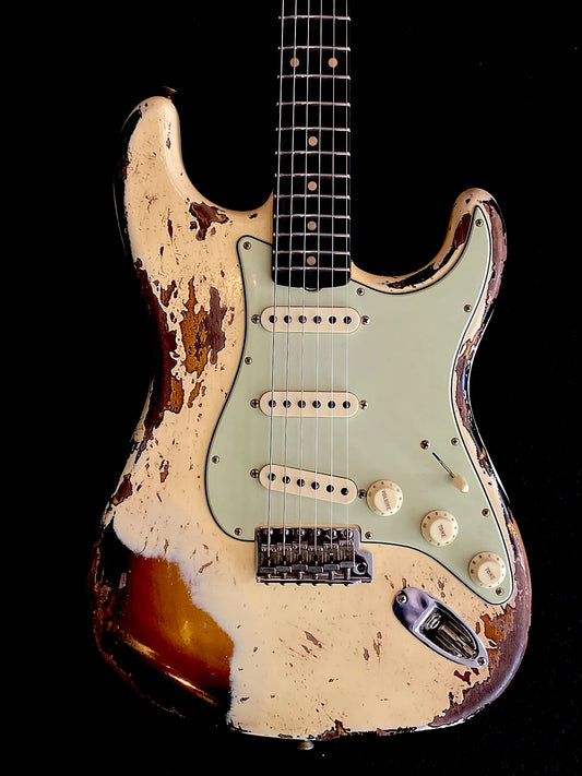 Fender Custom Shop LTD 59 Stratocaster Super Heavy Relic - Vintage White / 3 Tone Sunburst