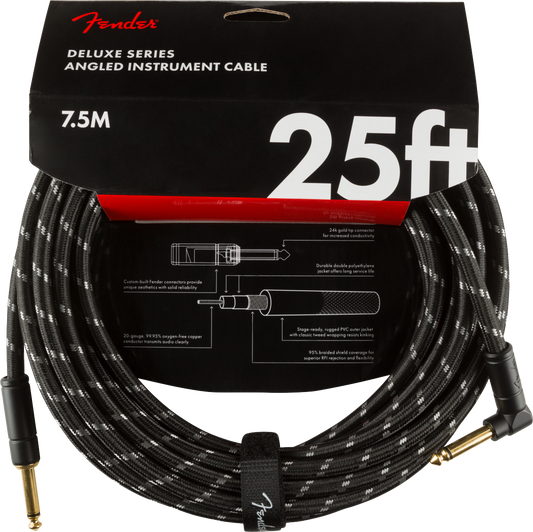 25ft Str/Ang Fender Deluxe Series Instrument Cable Black Tweed