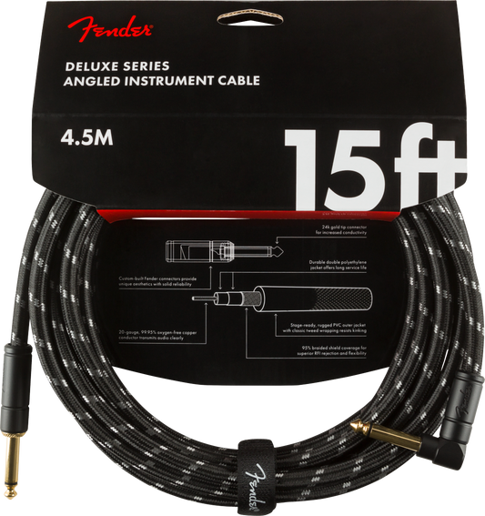 15ft Str/Ang Fender Deulxe Series Instrument Cable Black Tweed